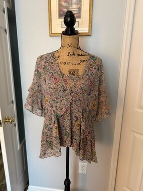CAbi Floral Peplum Tunic - Pink, Yellow, Green - 2 piece